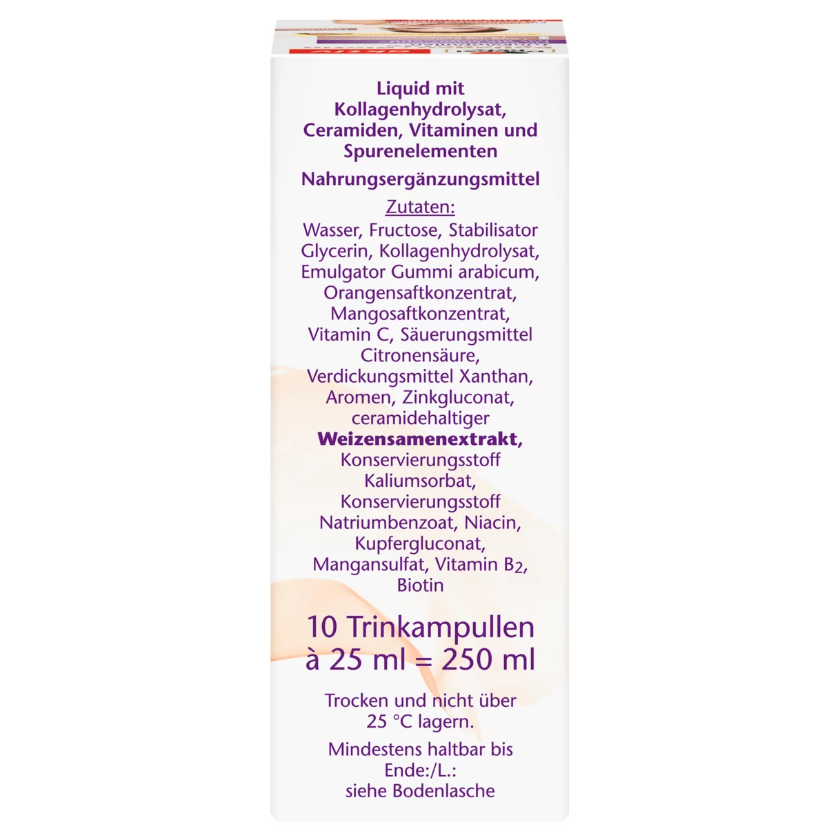 Abbildung der Produktverpackung Doppelherz aktiv Kollagen + Biotin + Ceramide Seitenansicht rechts